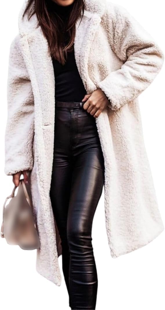Women's Long Hooded Coats Fleece Warm Button Cardigan Jacket Outerwear Fashion Oversized Sweaters with Pockets