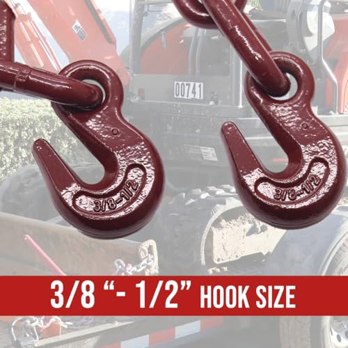 Image of BoxerTool 3 /8 inch - 1 /2 inch Heavy Duty Chain Lever Load Binder with Forged Grab Hooks - Chain Binder Tie Down - 27,600 LBS Breaking Strength