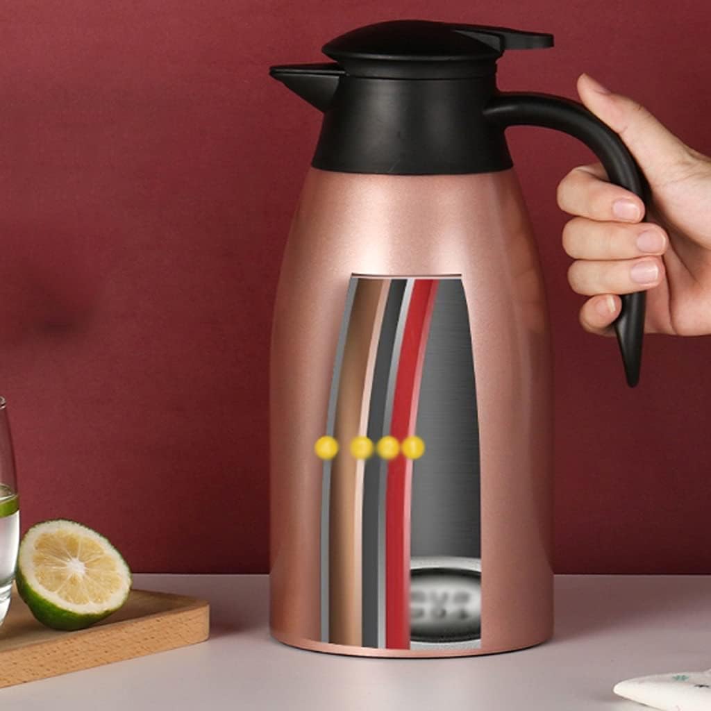 HBJWOV 2L Stainless Steel Vacuum Insulated Jug Thermal Carafe Wall Insulation Pot for Household Coffee Juice Milk Tea Beverages