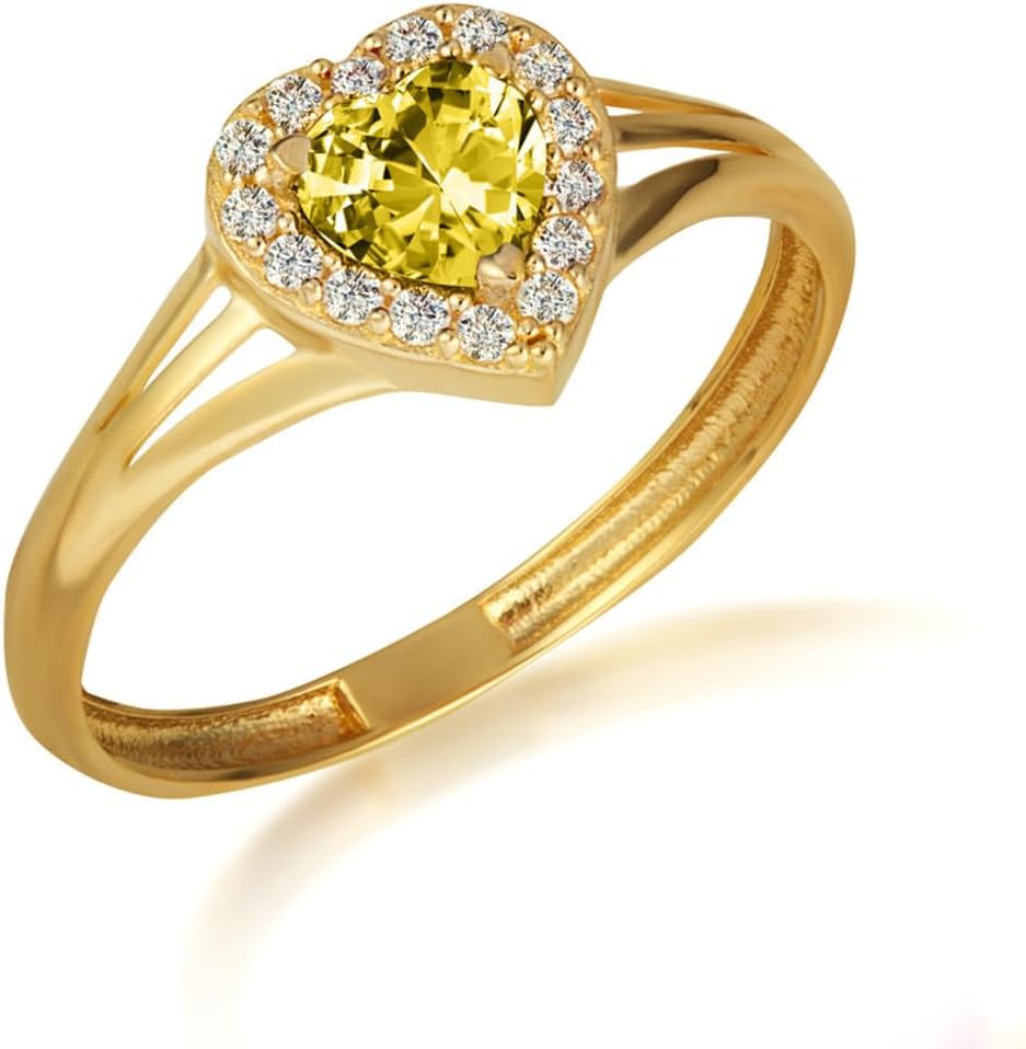 Elegant 10k Yellow Gold Cubic Zirconia Studded Heart Birthstone Personalized Love Ring
