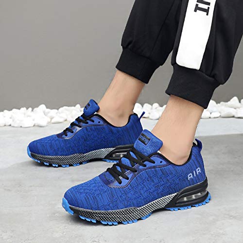 GANNOU Men Air Cushion Running Tennis Shoes Trail Lightweight Breathable Athletic Fitness Fashion Walking Sneakers (9 D(M) US, Blue)