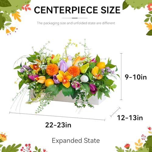 Artificial Tulip & Dahlia Table Centerpiece Lifelike Faux Flowers with Decorative Lemons & Greenery, Spring & Summer Tabletop Decor for Dining Room, Kitchen Island, Coffee Table, Weddings & Home by Soomeir - Used condition - Image 5