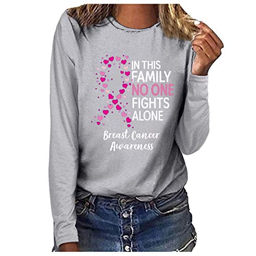 oelaio Breast Cancer Awareness Long Sleeve Pullover Tops - Survivor Pink Ribbon Print Sweatshirts Women Fall