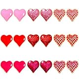 XOCARTIGE Valentine’s Day Heart Stud Earrings for Women Enamel Rhinestone Hearts Ear Studs Sweet Love Hearts Earrings Wedding Birthday Party Jewelry (9 Pairs Heart Studs)