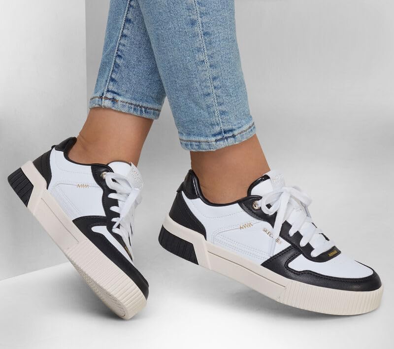 Skechers Women's Jade - Best in Class Leather Lace-Up Sneakers with Memory Foam, White/Black, 7 - Image 2