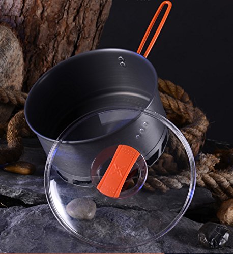 Tentock 2.1L Heat Exchange Camping Pot With Folding Handle Hard Aluminum Pot Backpacking Kettle With Compact Storage Mesh Pouch #TOP5