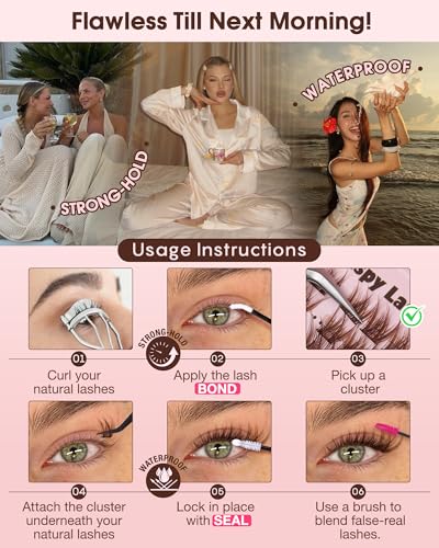 Image of Brown Wispy Eye Lash Clusters Kit Natural Cluster Eyelash Extensions Kit False Eyelash Clusters Fluffy DIY Individual Lash Extensions Kit C Curl