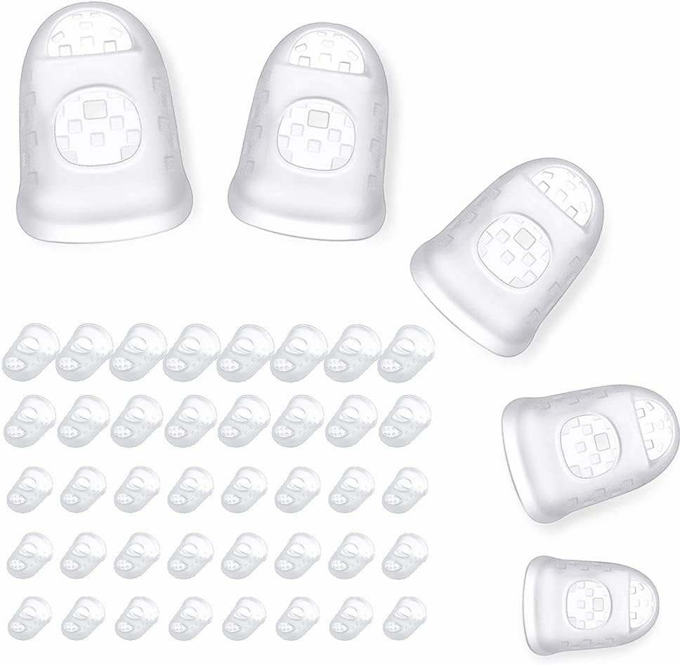 KOMUNJ 40 Pieces Guitar Fingertip Protectors Silicone Finger Guards Anti-Slip Finger Protection Covers Caps for Stringed Instruments Guitar Bass Ukulele Bass Sewing Sports