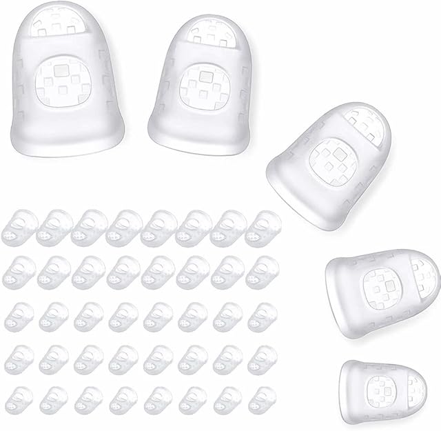 KOMUNJ 40 Pieces Guitar Fingertip Protectors Silicone Finger Guards Anti-Slip Finger Protection Covers Caps for Stringed Instruments Guitar Bass Ukulele Bass Sewing Sports, 5 Sizes