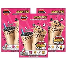 J-Basket Boba Kit, Bubble Pearl Milk Tea with Authentic Tapioca Boba, Straws Included,10 Oz Pack of 3 Black Tea Pack of 3