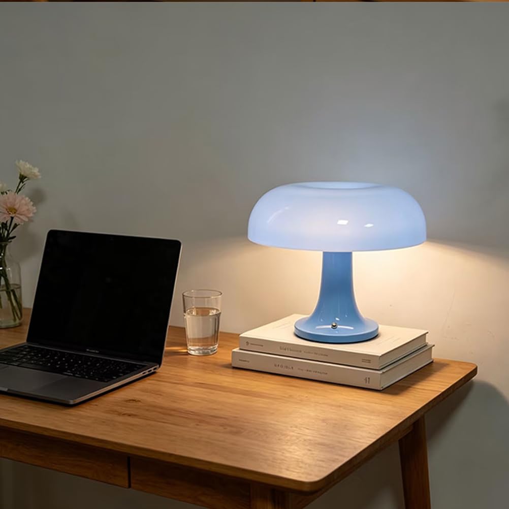 EaEa Pilz Lampe Kabellos Blau LED Tischlampe Akku Dimmbar Touch Nachttischlampe 3000k-6000k Aufladbar Acryl Pilz Tischleuchte für Schlafzimmer Wohnzimmer Esszimmer