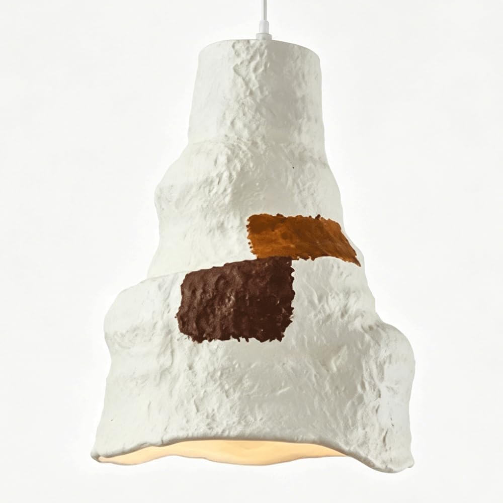 ESIYUVO High-Density Polystyrene Pendant Light Brown Accent Irregular Bell Hanging Lamp Wabi-Sabi Nordic Chandelier Height Adjustable E27 Lighting Fixture for Hallway Dining Room Area Foyer Corner