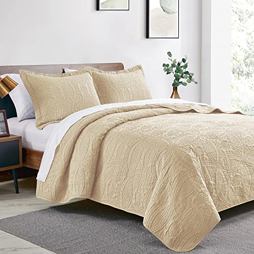 Love's Cabin Quilts For Queen Bed Camel Bedspreads - Soft Bed Fall Quilt Lightweight Microfiber Bedspread- Modern Style Coin Pattern Coverlet For All Season - 3 Piece (1 Quilt, 2 Pillow Shams) #TOP1