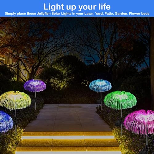 Image of GIGALUMI GL-902 Solar Jellyfish Garden Light 600mAh Battery Fibre Optic Fountain LED IP65 Waterproof Outdoor Lamp with 2V Panel for Backyards Pathways (1Pc, Multicolor)