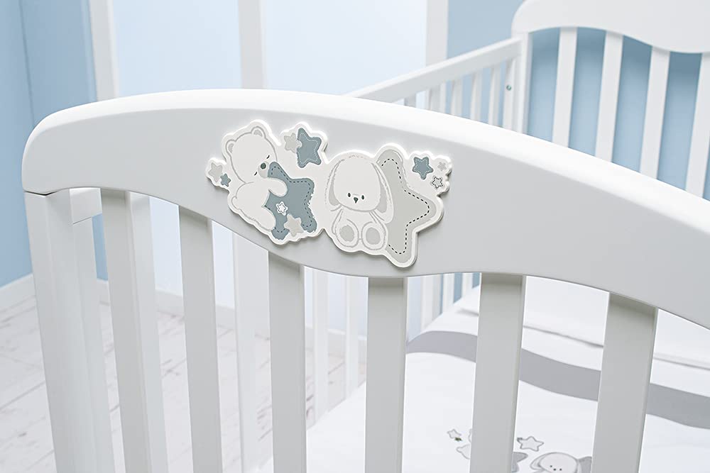 Foppapedretti Lettino con Sponda Regolabile Piccoli Amici, Legno di Faggio, Made in Italy, Rete a Doghe di Faggio, Ampio Cassetto, Regolabile a Doppia Altezza, 4 ruote, 131x71x105 cm, Bianco
