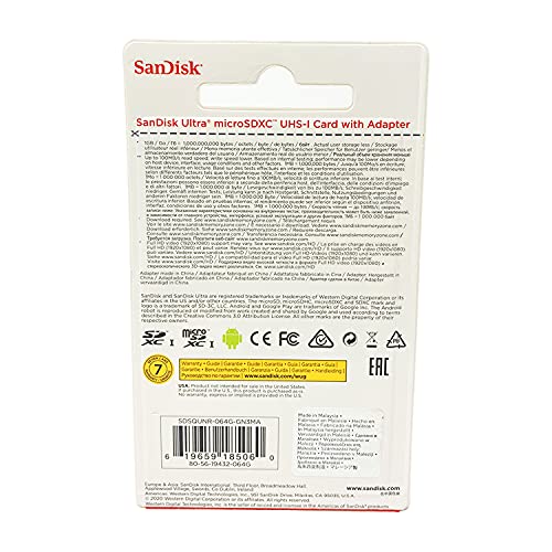 Image of SanDisk Ultra MicroSDXC 64 GB UHS-I Class 10 Memory Card 48 MB /s + SD Adapter