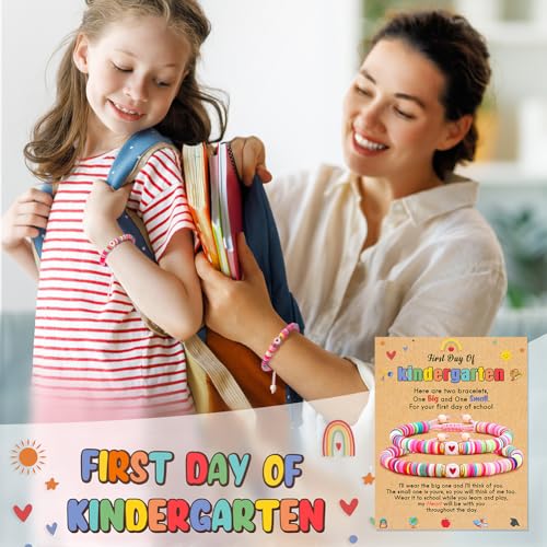 Image of First Day of Kindergarten Bracelet, Back to School Gifts Bracelet for Kids - Mommy and Me Bracelets, Back To School Supplies Adjustable Bracelets for Mom Daughter Son Girls Boys