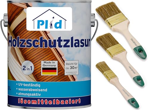 PLID® Holzschutzlasur Kiefer satin - [LANGZEITSCHUTZ] - alle Laub- und Nadelhölzer - feuchtigkeitsregulierend - UV-beständig - wetterbeständig - Holzschutzlasur für aussen - Made in Germany 2,5l Set
