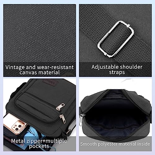 FuninCrea Crossbody Bag, Canvas Shoulder Bag Messenger Bags for Men, Multi Pocket Crossbody Phone Bag for Travelling, Hiking3