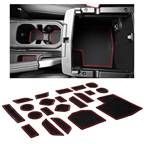 CupHolderHero Fits with Jeep Gladiator Accessories 2020-2024+ Premium Custom Interior Non-Slip Anti Dust Cup Holder Inserts, Center Console Liner Mats, Door Pocket Liners 21pc Set (Red Trim)