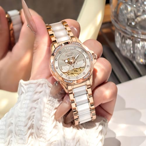 Image of OLEVS Women Watches White Self Winding Automatic Watch Fashion Dress Diamond Mechanical Waterproof Luxury Gift Female Wrist Watch
