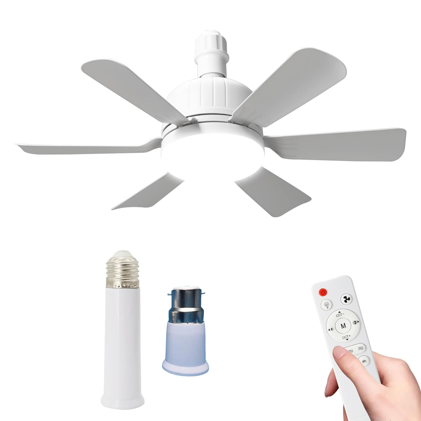 46cm Ceiling Fan Light Bulb Bayonet Fitting, Ceilings Fans with Light & Remote Control, Ceiling Fans Lights Dimmable, E27/B22 Ceilings Lamp with 6 Blade, 3 Speed Timing (B22-white+Extension rods) — image 1