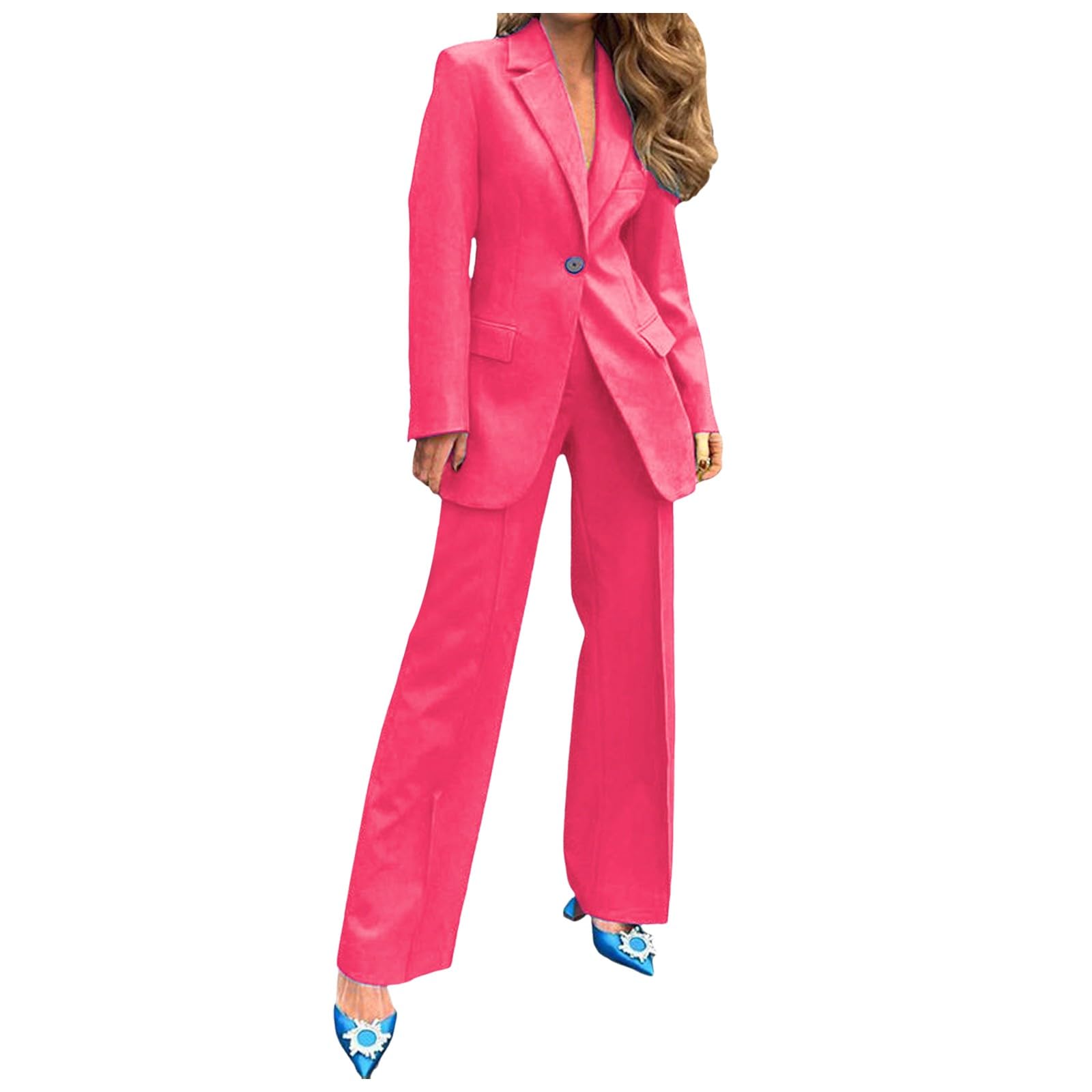 Tuta da donna con pantaloni, slim fit, 2 pezzi, con bottoni, maniche lunghe, colletto rovesciato, giacca e pantaloni a gamba dritta, formale, per cena, tempo libero, moderno, abbigliamento da ufficio