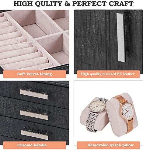 ANWBROAD Jewellery Box Large 6-Tier Jewellery Organiser Box for Women Jewellery Drawer Organiser Necklaces Rings Earrings Watches Black Storage Box JJB008B