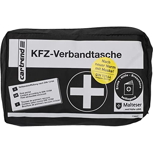 Cartrend 7730043 Kit de primeros auxilios, negro, DIN 13164, con manual de primeros auxilios Cover