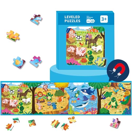 Puzzles Magnético, Juego magnético Rompecabezas, Puzzle Magnetico 4 en 1 para niños, Animales Rompecabezas Educativo, Juguete Educativo Montessori, Juegos de Viaje niños de 3 4 5 años