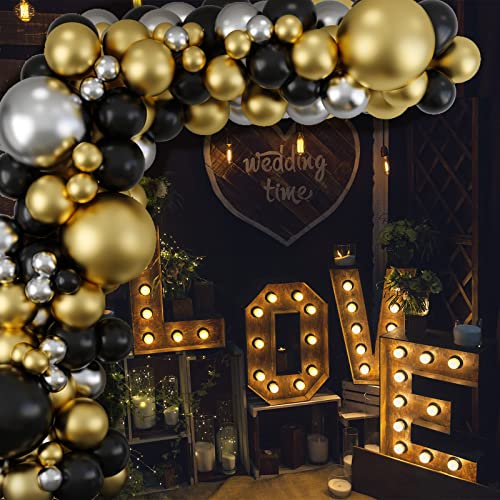 Holicolor 124pcs Black and Gold Balloons Garland Arch Kit, 5 10 18 Inch Metallic Gold Chrome Silver and Latex Black Balloons for Men Birthday Graduation Anniversary Party Decorations by HOLICOLOR - Image 7
