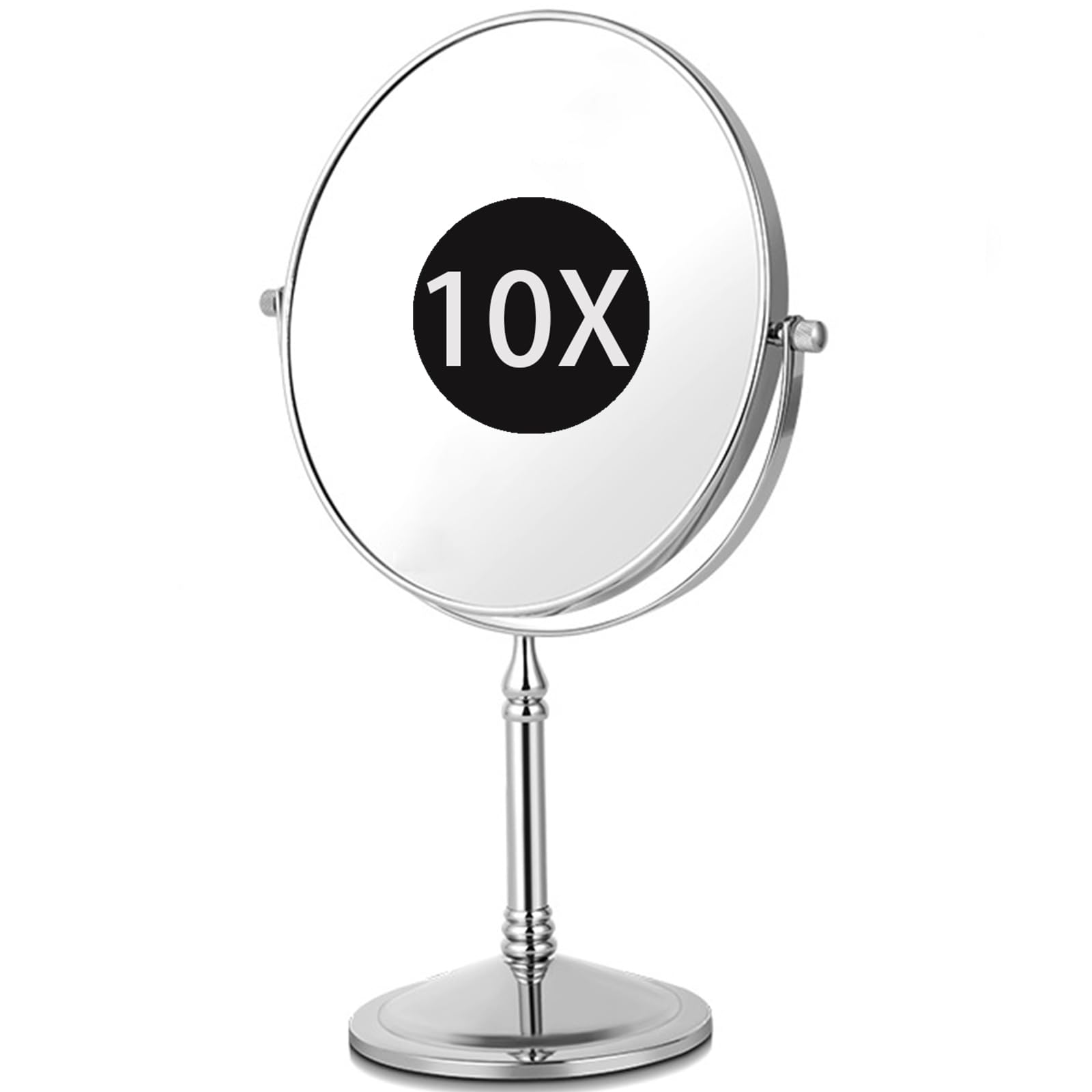 SXFSDOU Standing Vanity Makeup Mirrors, 360° Swivel Desktop Double Sided 1X/10X Magnifying Mirrors with Stand for Bathroom,Chrome,8 inch