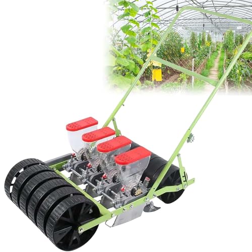 CUTANGELAR Seminatrice A Spinta Manuale, Seminatrice di Ortaggi A File Regolabile per Orti. Spaziatura Personalizzabile per Mais, Soia, Perfetta per La Semina in Collina E in Terrazza.(4row)