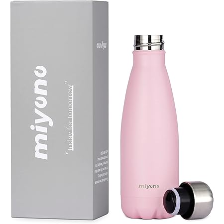 Amazon Miyono 350ml 水筒 直飲み 小さい 軽量 ポータブル 魔法瓶 ステンレスボトル 保温 保冷 真空断熱 漏れ防止 持ち運び マグボトル 在宅 学校 教室 アウトドア スポーツ 運動 旅行 かわいい おしゃれ プレゼント 大人 子供 男女兼用 ピンク