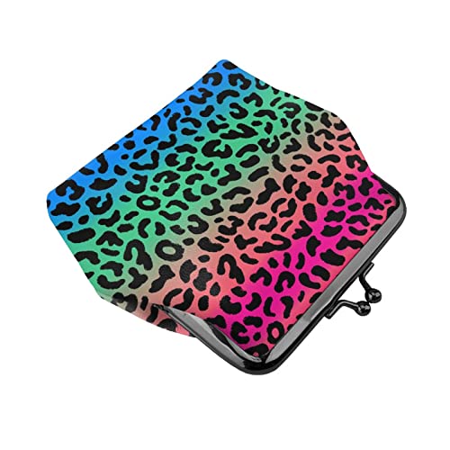Colorful Leopard Pattern Buckle Leather Coin Purses Vintage Pouch Kiss-Lock Change Purse Mini Wallets For Women Girls #TOP4