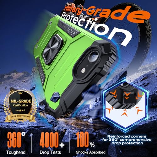Image of Anqrp Heavy Duty Case for iPhone 17e /16e Case with Enhanced Ring Holder Grip Stand, Military Grade Shockproof Rugged Drop Protective Silicone Hard Slim iPhone 17e /16e Phone Case Cover,Spring Grass