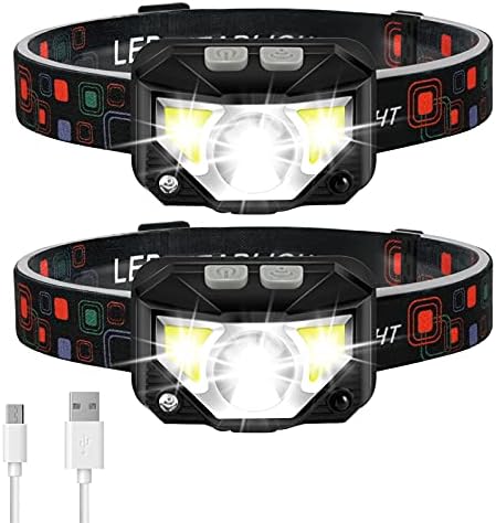 Headlamp Flashlight, LHKNL 1100 Lumen Ultra-Light Bright LED Rechargeable Headlight with White Red Light, 2-PACK Waterproof Motion Sensor Head Lamp, 8 Modes for Outdoor Camping Running Cycling Fishing