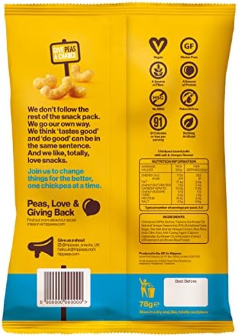 HIPPEAS Salt & Vinegar Chickpea Puff Vegan Crisps Multipack | 10 x 78g Sharing Bags | Plant Based, Source of Protein, Free from Gluten & Artificial Flavours | Light & Crunchy - 91 calories per serving