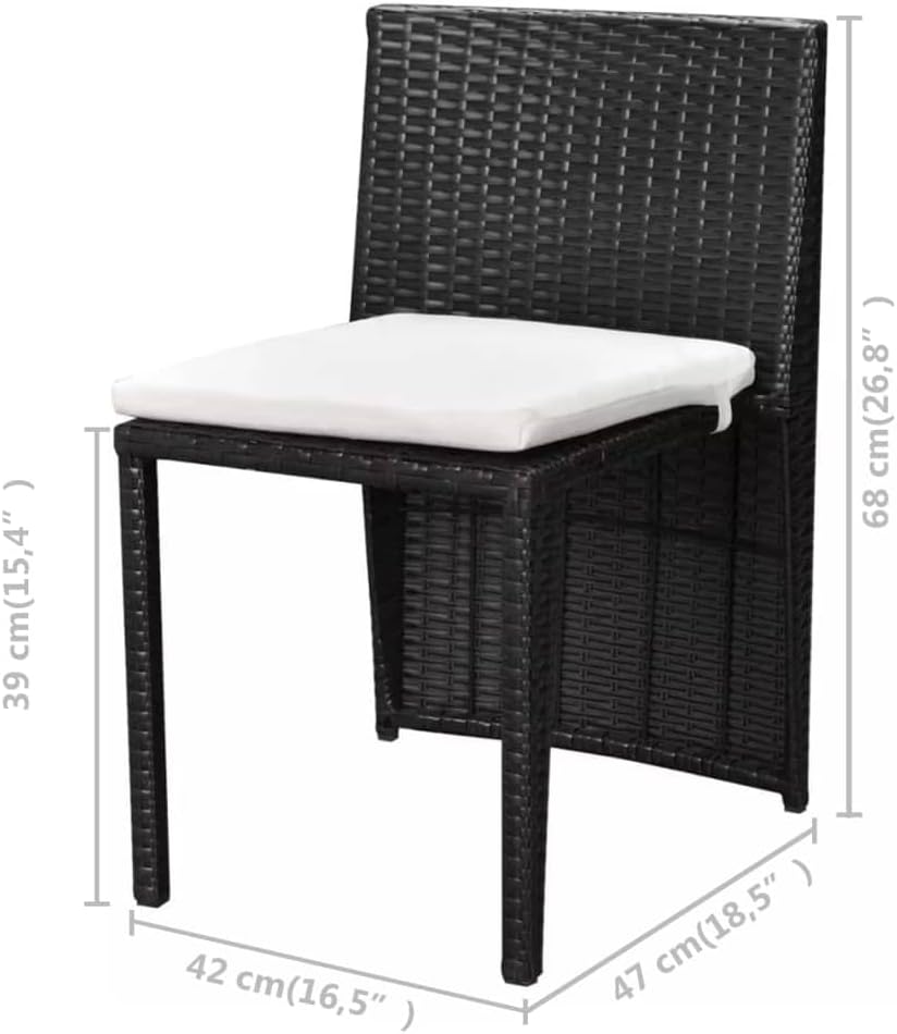 3 Piece Bistro Set with CushionsPatio Decor,Balcony Bar,Outdoor Furniture,Backyard Decor,Outdoor Table Chairs,Used in Restaurant, Bistro, Coffee Shop,Balcony, Poolside, Poly Rattan Black