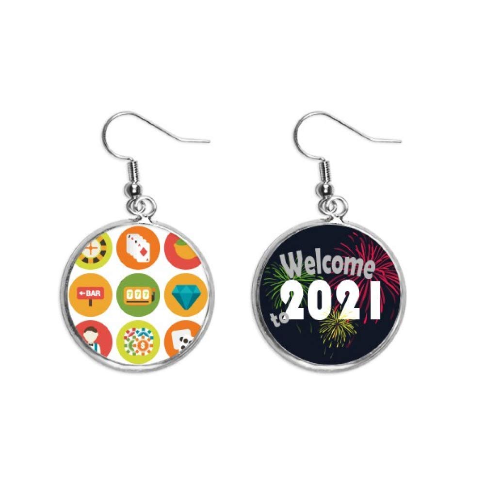 Pendientes de casino con diseño de dibujos animados plata M 5