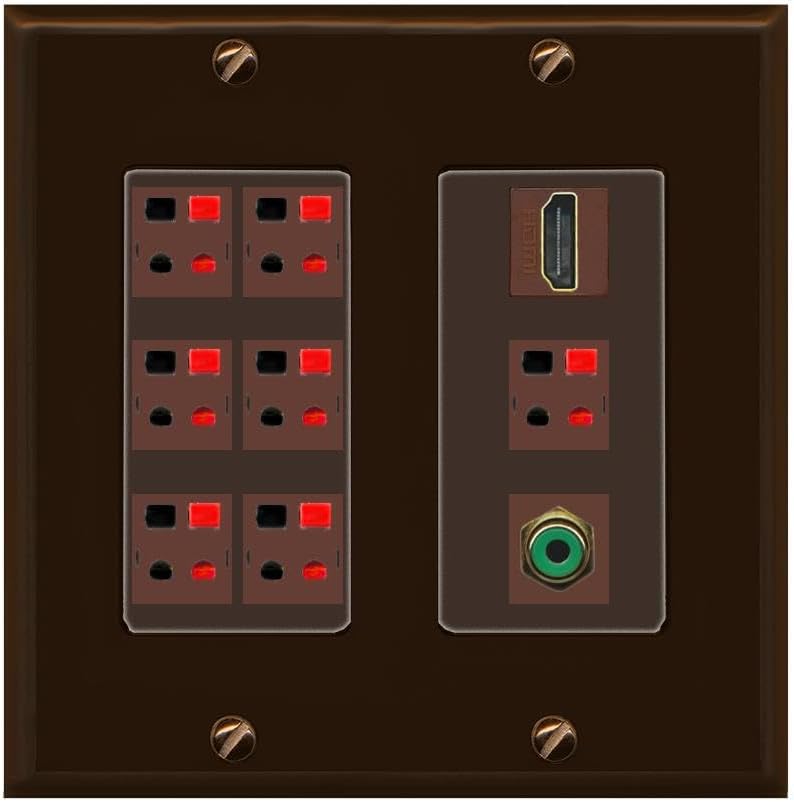 RiteAV 7.1 Surround Sound 7 Speaker Wall Plate with 1 Port HDMI RCA - 2 Gang [Light-Almond]