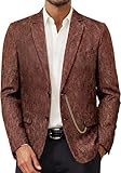 Barry Wang Mens Tweed Blazer Rust Two Button Sport Coat Formal Vintage Meeting Dinner Daily Father's Day Suit Jacket with Chain