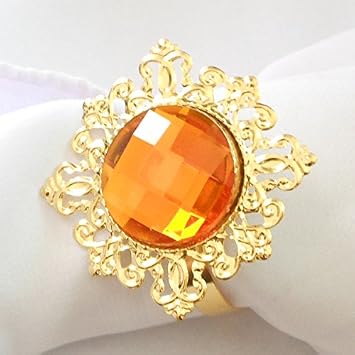 ZiDeTang Rhinestone Metal Napkin Ring Color Amber Pack of 12
