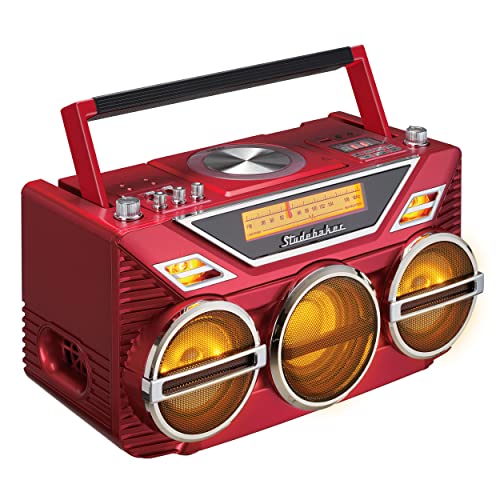 Retro Studebaker Avanti Stereo Boombox With Cd, Fm Stereo Radio, Bluetooth Receive And Transmit, Led Light Show And 15W Subwoofer For High Power Bass (Red) #TOP2