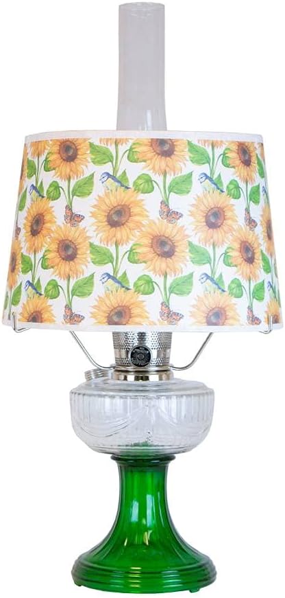Aladdin Clear Over Emerald Lincoln Drape Table Oil Lamp with Summer Sunflower Shade (Nickel Trim)