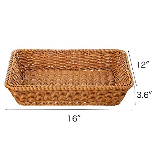 16" Poly-Wicker Bread Basket, Long Woven Tabletop Food Fruit Vegetables Serving Basket, Restaurant Serving, Honey Brown #TOP1