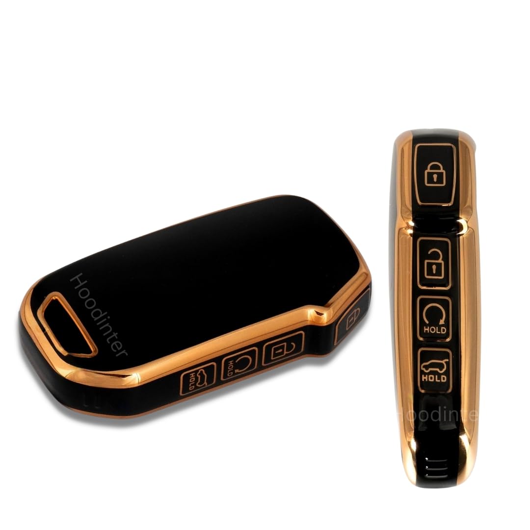 Soft TPU Premium Key Cover Compatible With Kia Seltos Facelift HTK Plus, HTX, GTX | Sonet HTK Plus, HTX, GTX | Carens X Line 2023, 2024 4 Button Smart Key (Pack of 1, Black)