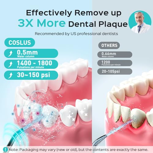 COSLUS Water Teeth Flosser Picks: 4 Modes Cordless Irrigator 300ML Portable Electric Flossing Machinerie for Teeth Cleaning Rechargeable Waterproof Tooth Pick Set Cleaner for Travel Home C30(FC5360)
