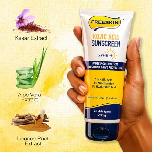 Image of Free Skin Kojic Acid Sunscreen SPF 30+ | Fades Pigmentation & Dark Spots | High UVA Protection | Enriched with 1% Kojic Acid, 1% Niacinamide & 1% Hyaluronic Acid | Suitable for All Skin Types | 200g