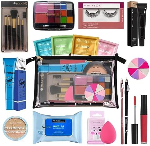 Kit Estojo de Maquiagem Completo Com Necessaire base facial Batom...